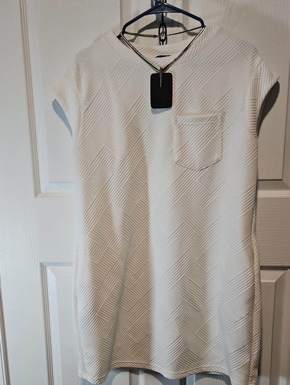 White Textured Cap-Sleeve Mini Shift Dress